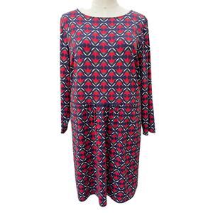 NWT Talbots Effortless Jersey A Line Dress Women's 3X Navy Red Geometric Print
